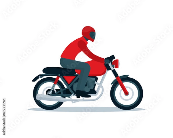 Obraz Red Classic motorcycle and rider in simple graphic isolated on white background