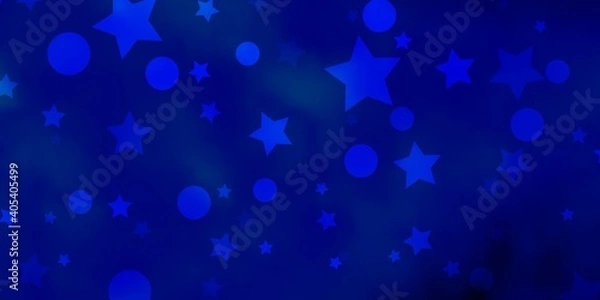Fototapeta Dark BLUE vector background with circles, stars.