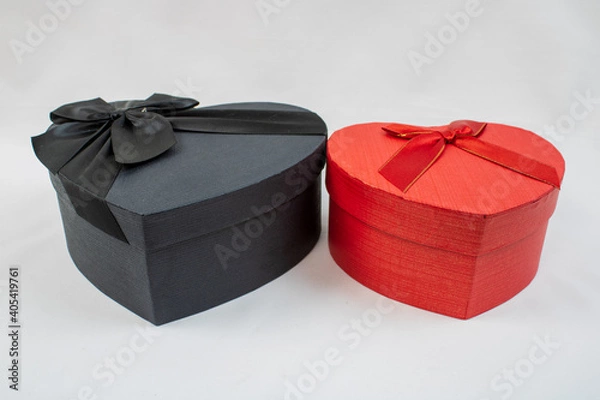 Fototapeta Valentine's day gift box with heart, empty heart box, open and closed gift box with lid