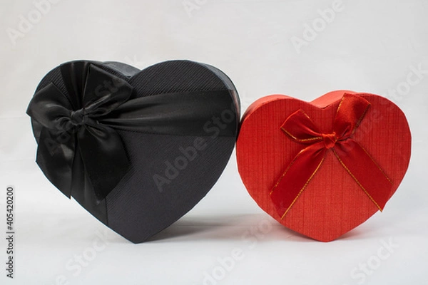 Fototapeta Valentine's day gift box with heart, empty heart box, open and closed gift box with lid