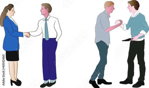 Obraz Businessmen, colleagues shake hands, greet acquaintance in the office, conclude a deal, conclude an agreement after successful negotiations.