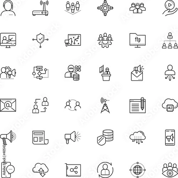 Fototapeta communication vector icon set such as: code, government, training, wide, president, survey, communicate, post, research, flow, help, networking, finance, landing, command, market, player, psychology