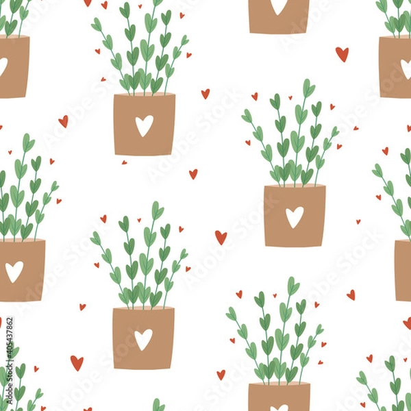 Obraz Seamless Pattern Design Flower Pot Vector Illustration