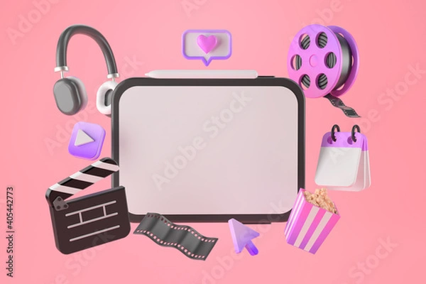 Fototapeta 3d rendering of tablet and Entertainment apps.