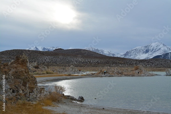 Obraz beautiful Mono Lake Tufa State Natural Reserve in eastern California on a cold December day, tufa pinnacles in dusk