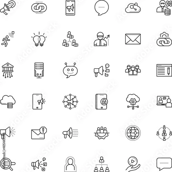 Fototapeta communication vector icon set such as: forbidden, sphere, loud, inbound, epidemic, emotional, chatbot, empathy, home, learn, blog, ai, therapist, transaction, player, paperclip, pen, challenge