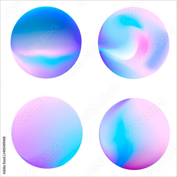 Obraz Set of round Gradient. Multicolor blue Sphere. Modern abstract background texture. Template for design. Isolated objects. Vector