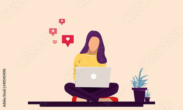 Obraz Women with Laptop Illustration - vector art