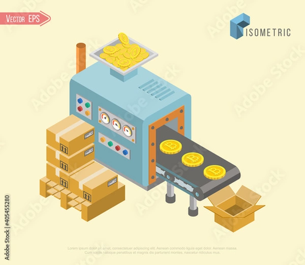 Fototapeta Processing coins. Manufacturer. Coins processor and packer. Processing plant