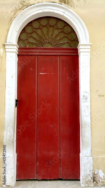 Obraz Red old rusty vintage retro dirty yellow build door 