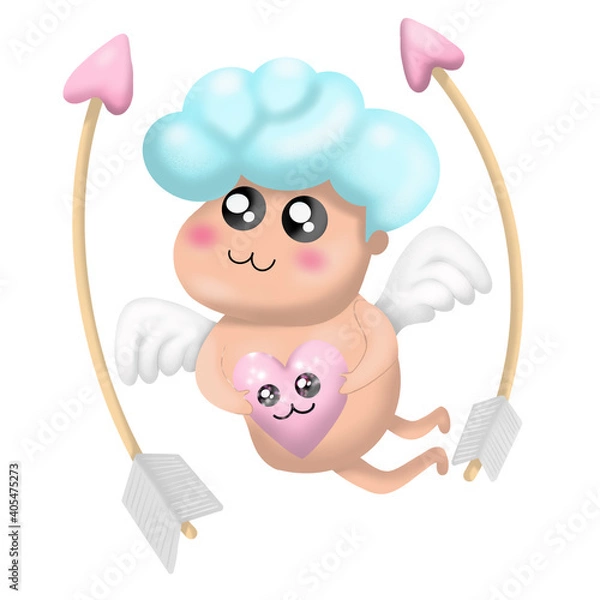 Fototapeta angel with a heart in her hands, on a white background.