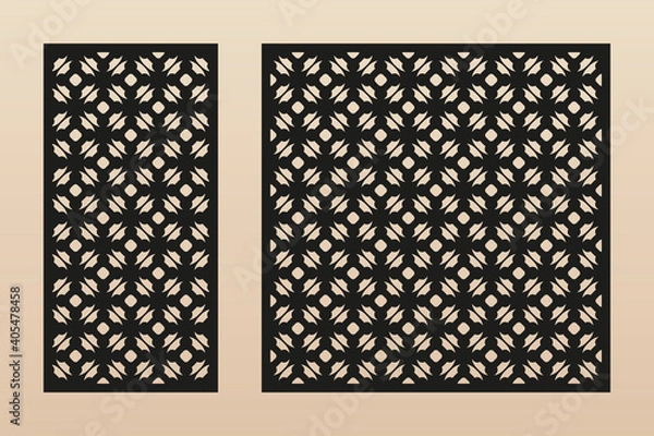 Fototapeta Laser cut pattern. Vector template with abstract geometric texture in oriental style, floral grid ornament. Decorative stencil panel for laser cutting of wood, metal, plastic. Aspect ratio 1:2, 1:1