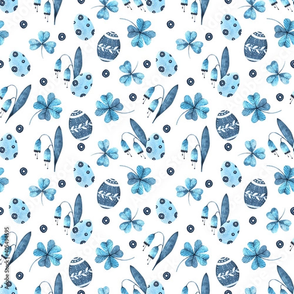 Obraz seamless watercolor pattern with easter eggs and flowers
