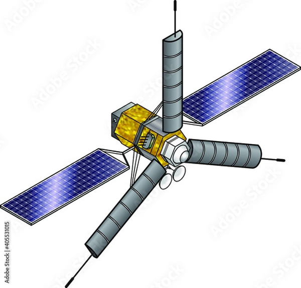 Fototapeta A surveillance/spy satellite with three sensor arrays.
