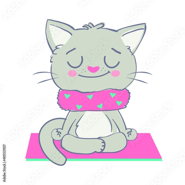 Obraz Cute cat doing yoga on the mat