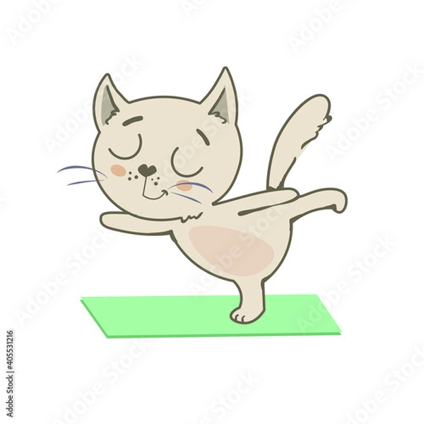 Obraz Cute cat doing yoga on the mat