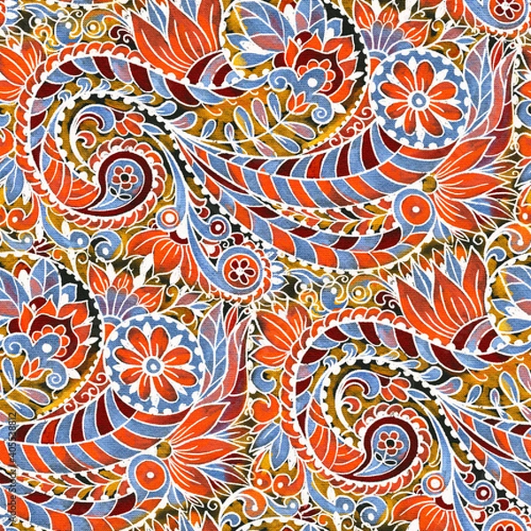 Fototapeta Seamless pattern with multicolor Paisley print