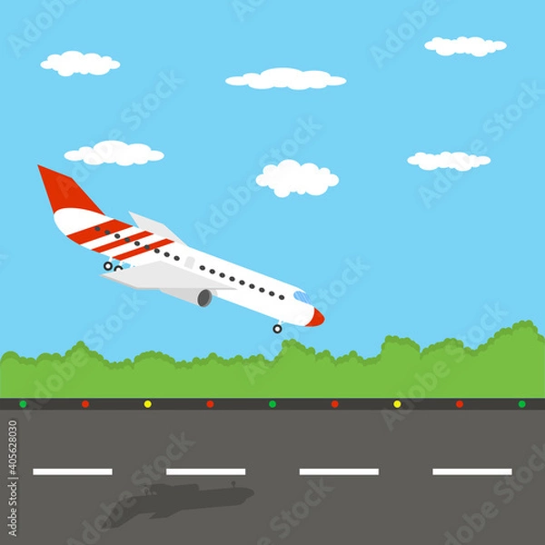 Obraz Passenger airplane landing. Vector illustration.