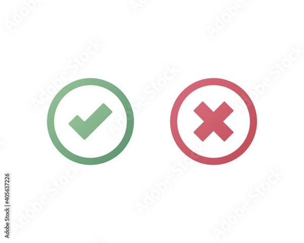 Fototapeta Success, error icons. Flat vector illustration. Isolated on white background. 