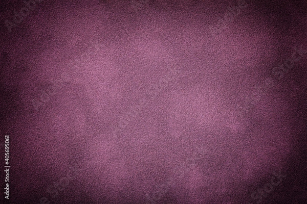Fototapeta Purple matte background of suede fabric with vignette. Texture of velvet textile