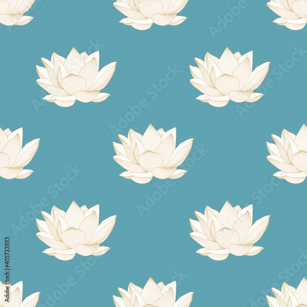 Fototapeta Vector color seamless pattern of lotus flowers. Graphics.