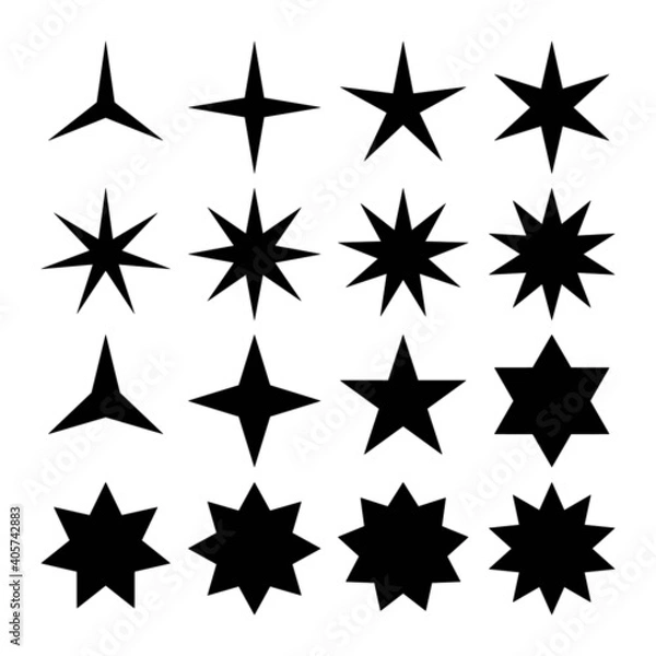 Fototapeta Vector set of simple black stars symbols. From three point to eight point stars icon collection