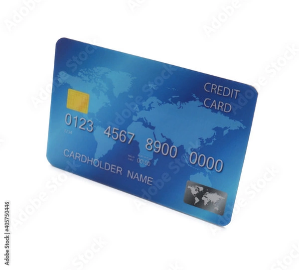 Fototapeta Blue plastic credit card on white background