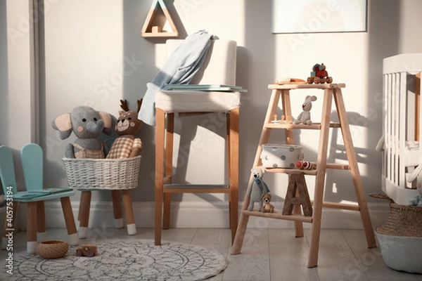 Fototapeta Beautiful baby room interior with stylish wooden ladder