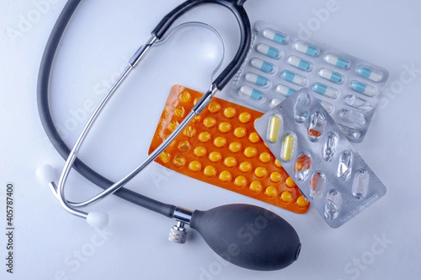 Obraz stethoscope and Pills