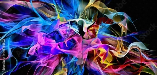 Fototapeta Abstract electrifying lines, smoky fractal pattern, digital illustration art work of rendering chaotic dark background.