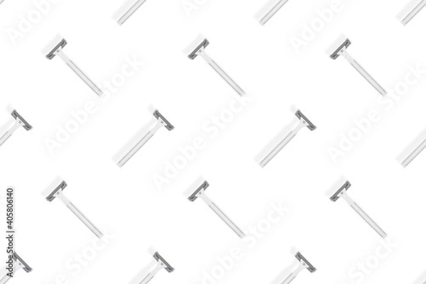 Fototapeta Disposable razor seamless pattern. Colorful plastic disposable razors Design for wrapping paper, poster banner and more for what.