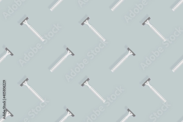 Fototapeta Disposable razor seamless pattern. Colorful plastic disposable razors Design for wrapping paper, poster banner and more for what.