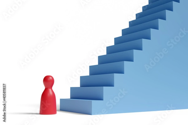 Fototapeta Pawn in front of an endless stairs. 3d illustration.