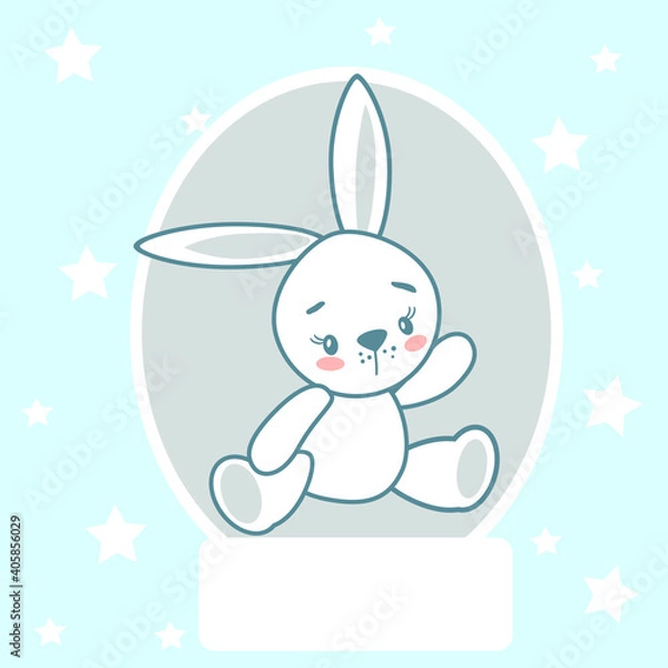 Obraz Cartoon bunny drawn on a blue background