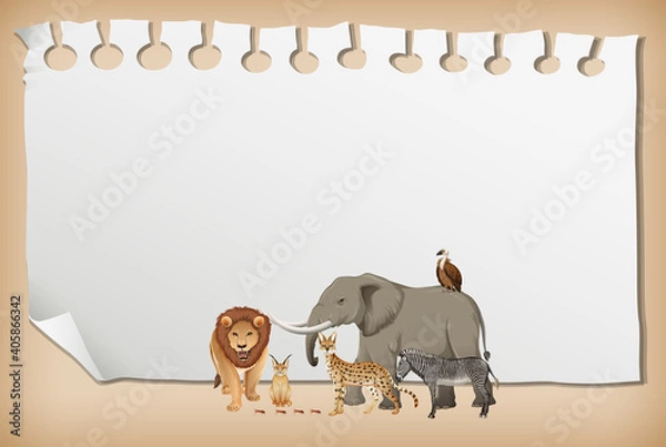 Fototapeta Empty paper banner with wild african animal