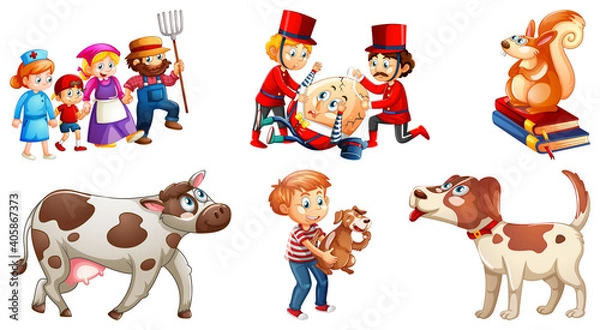Fototapeta Set of different nursery rhyme character isolated on white background