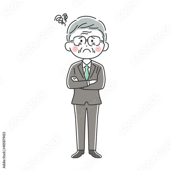 Fototapeta 腕組みをして困っている年配ビジネスマンのイラスト