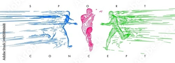 Obraz Art concept of a running man. Minimal cover design. Creative line-art set.