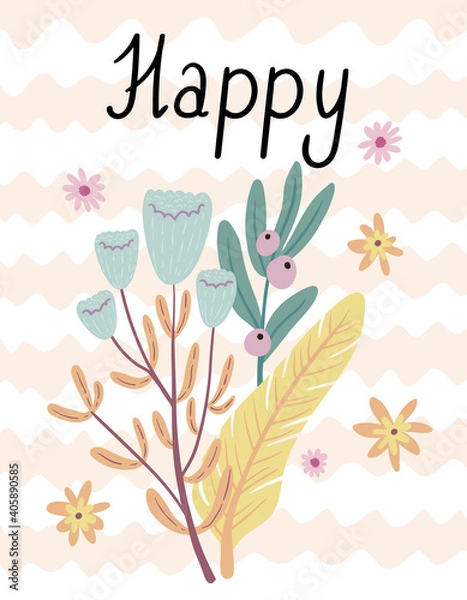 Obraz Vector Set of different plants isolated on white. Flowers and leaves collection for creating branding projects, logos, handmade craft items, web pages, magazine illustrations,