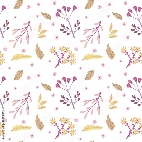 Obraz Vector Set of different plants isolated on white. Flowers and leaves collection for creating branding projects, logos, handmade craft items, web pages, magazine illustrations,