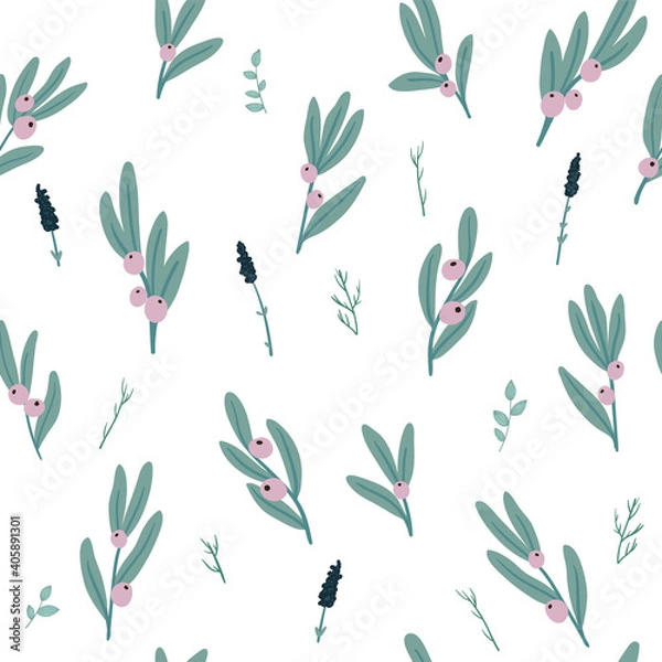 Obraz Vector Set of different plants isolated on white. Flowers and leaves collection for creating branding projects, logos, handmade craft items, web pages, magazine illustrations,
