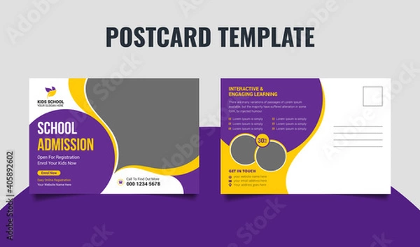 Obraz School admission postcard template design, education promotional postcard design