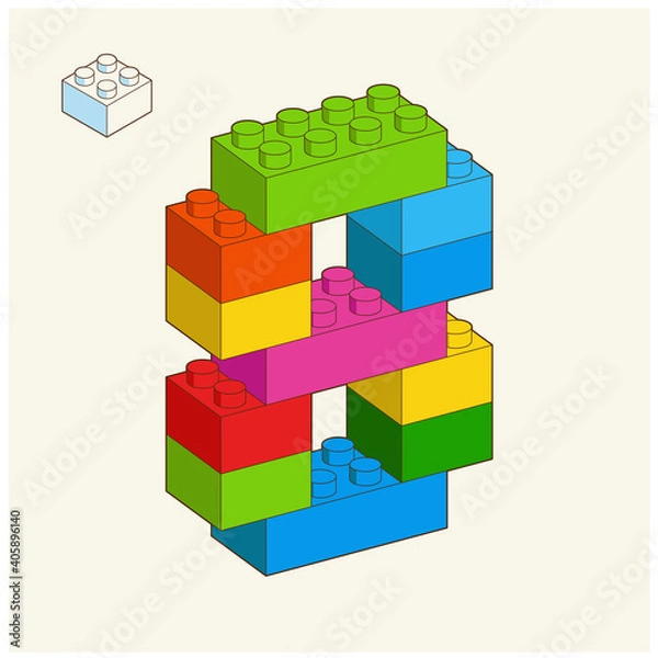 Fototapeta Number 8 from Plastic building blocks. Colored Bricks bricks isolated on white background. Vector 3d illustration.