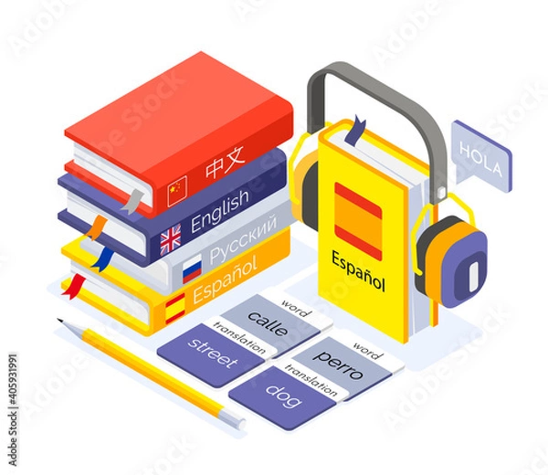 Obraz Language Courses Isometric Composition