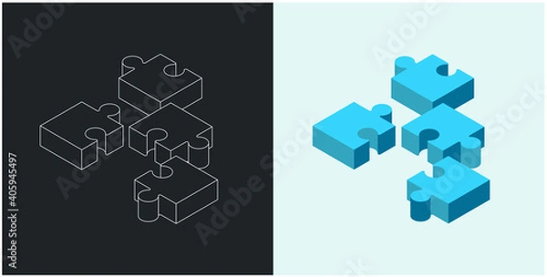 Obraz Puzzle icon design, Vector illustration. Isometric puzzle background. Editable stroke.
