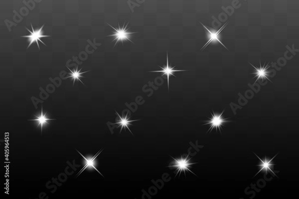 Fototapeta Glowing Light Stars with Sparkles. White Light effect. Vector illustration