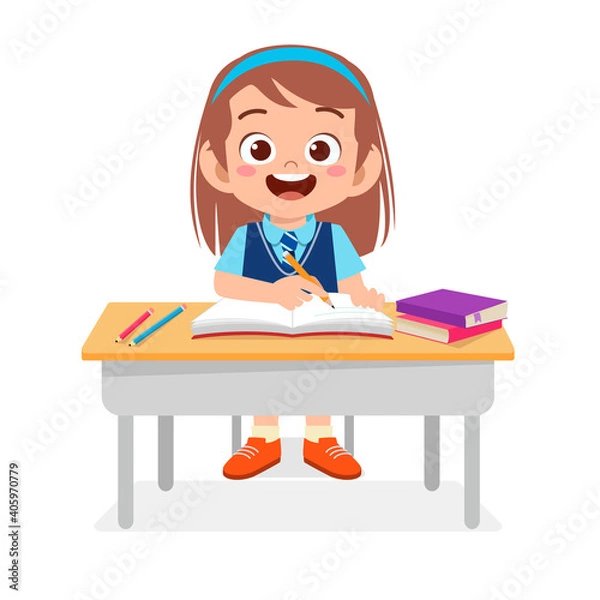 Fototapeta happy cute kid boy study on cute table
