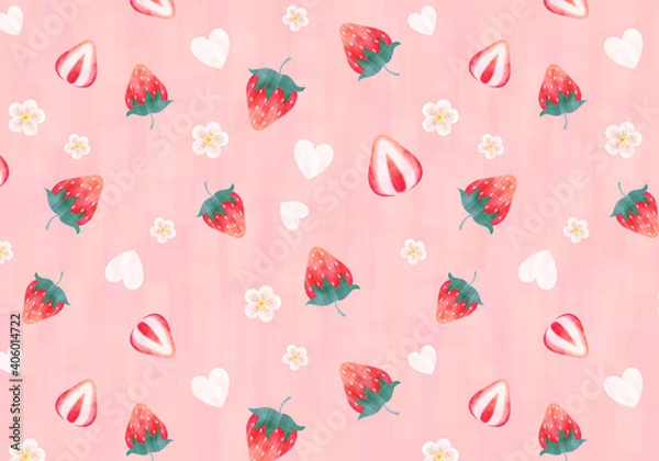 Fototapeta 水彩風の苺パターン
