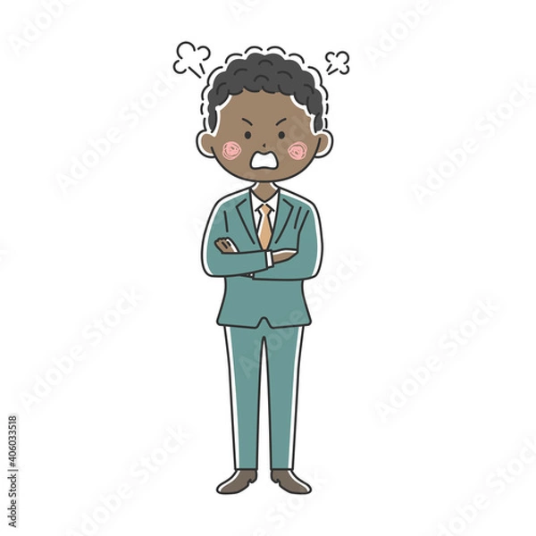 Fototapeta 腕組みをして怒っている黒人ビジネスマンのイラスト