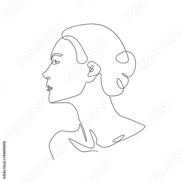 Fototapeta Woman Abstract Face One Line Drawing. Female Portrait Minimalist Style. Modern Minimal Print. Trendy Illustration for Cosmetics. Continuous Line Art. Fashion Minimal Print. Beauty Logo. Vector